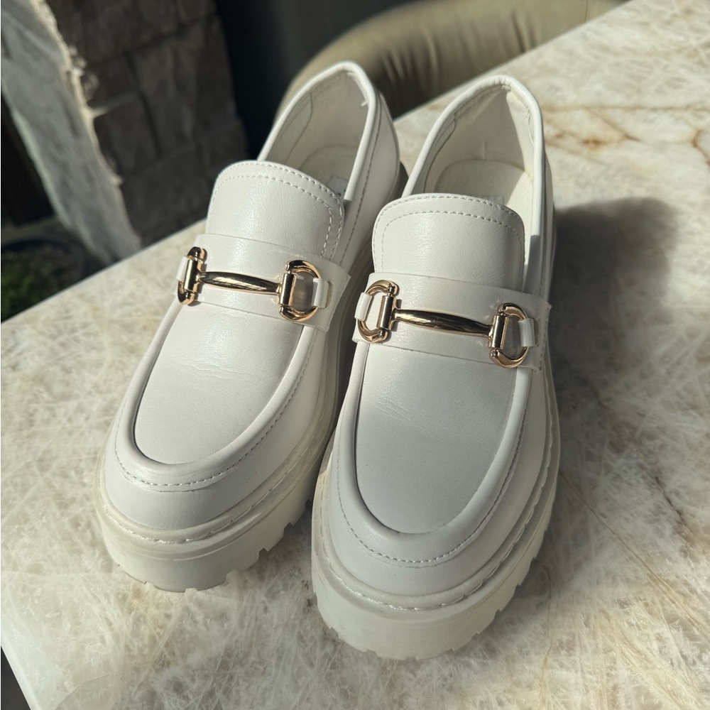 Excellent condition -  Ivory Loafers with Gold Accent - Steve Madden